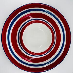 Patriotic Red White Blue Stripe Tag Round Chip n Dip plate server